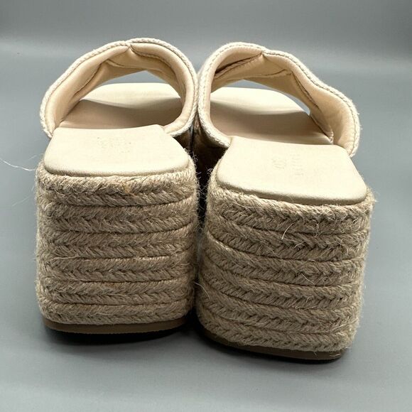 ASOS Design Wide Fit Teddy 2 Women's 8 Beige Wedge Slide Cross Slip-On Peep Toe - Picture 5 of 10